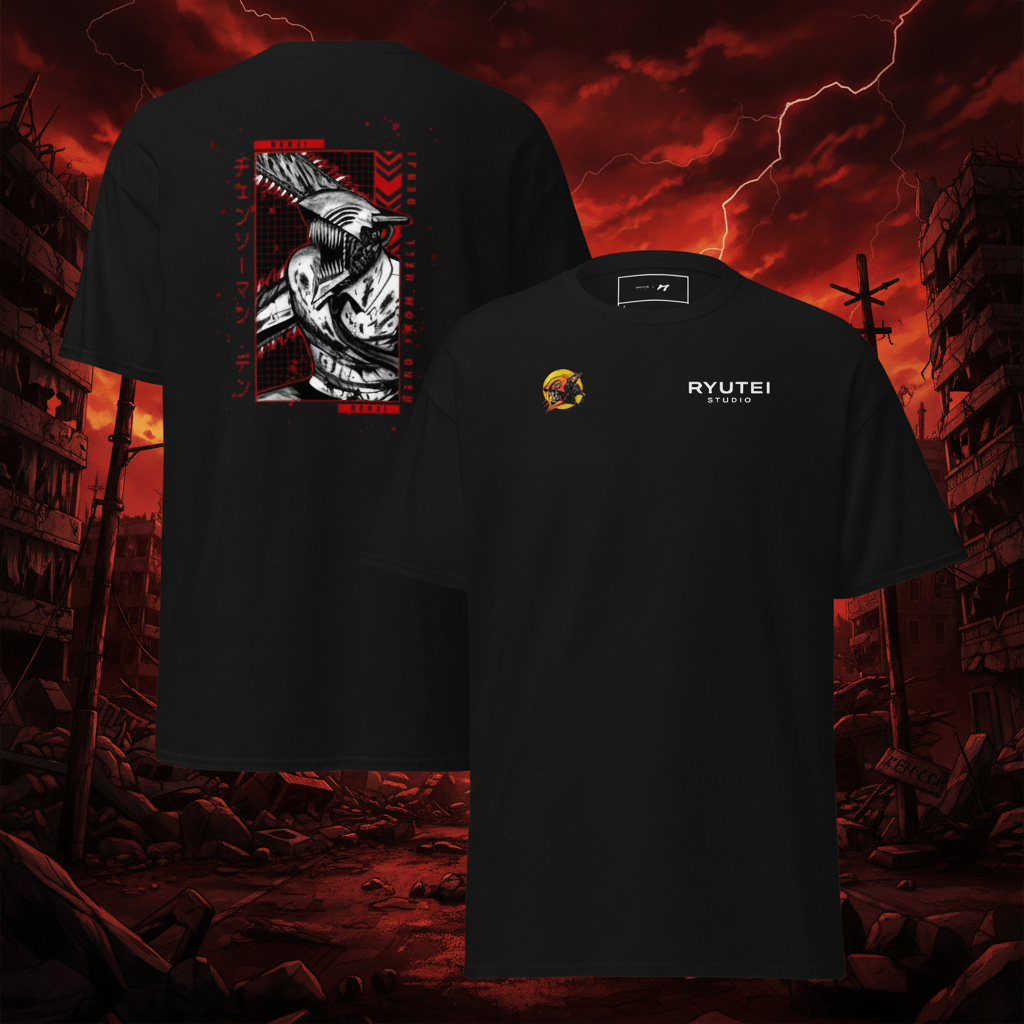 Chainsawman T-Shirt com fundo inspirado em Chainsaw Man