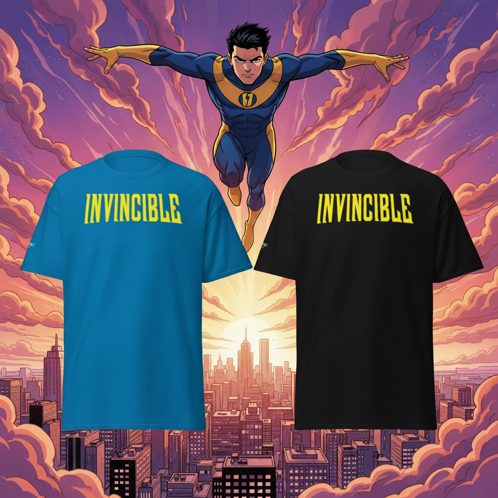 Invincible T-Shirt Azul e Preta - Frente